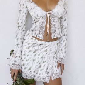 Noemie Garden Print Lace Trim Mini Skirt