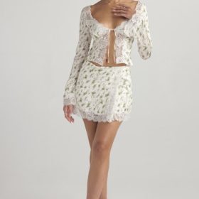 Noemie Garden Print Lace Trim Mini Skirt - Image 8