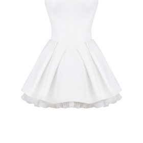 Noele White Satin Strapless Bow Mini Gown - Image 2