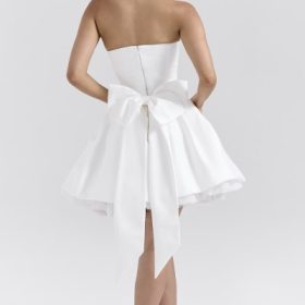 Noele White Satin Strapless Bow Mini Gown - Image 11