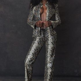 Serina Snake Print Vegan Leather Trousers