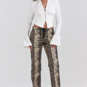 Serina Snake Print Vegan Leather Trousers - Image 5