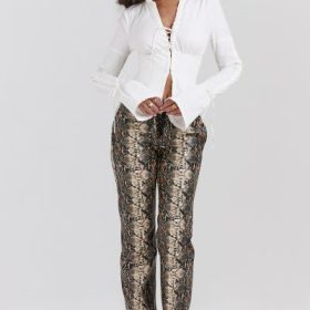 Serina Snake Print Vegan Leather Trousers - Image 8