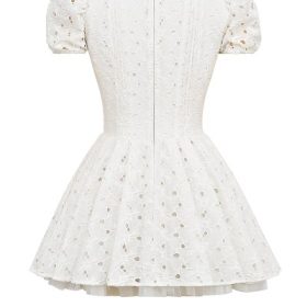 Imani White Pleated Broderie Anglais Mini Dress - Image 4