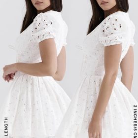 Imani White Pleated Broderie Anglais Mini Dress - Image 12