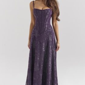 Esme Grape Lurex Chiffon Maxi Dress - Image 5