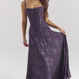 Esme Grape Lurex Chiffon Maxi Dress - Image 7