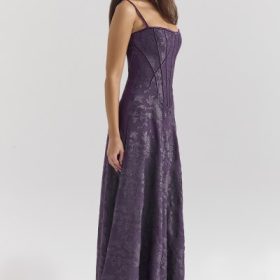 Esme Grape Lurex Chiffon Maxi Dress - Image 8
