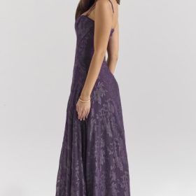 Esme Grape Lurex Chiffon Maxi Dress - Image 9