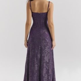 Esme Grape Lurex Chiffon Maxi Dress - Image 10