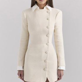 Leoni Cream Boucle Tweed Mini Dress - Image 5