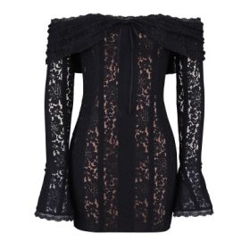 Sadie Black Floral Lace Off Shoulder Mini Dress - Image 2