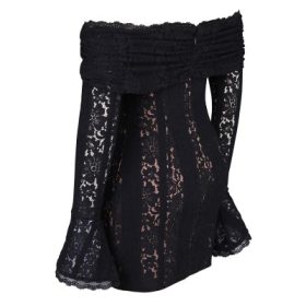 Sadie Black Floral Lace Off Shoulder Mini Dress - Image 3