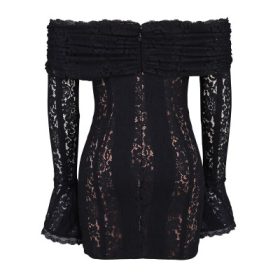 Sadie Black Floral Lace Off Shoulder Mini Dress - Image 4