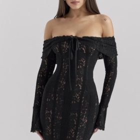 Sadie Black Floral Lace Off Shoulder Mini Dress - Image 5