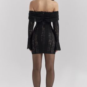 Sadie Black Floral Lace Off Shoulder Mini Dress - Image 10