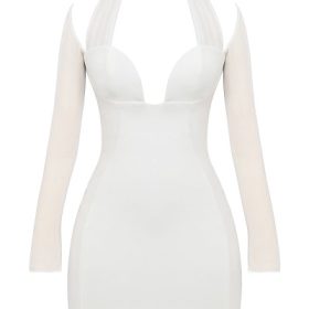 Holly White Plunge Mini Dress - Image 2