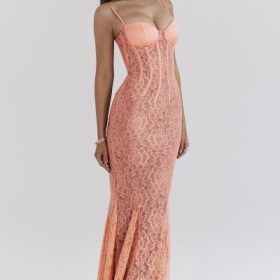 Cordelia Sorbet Lace Godet Maxi Dress - Image 8