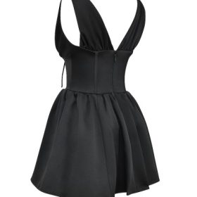 Emmeliette Black Satin Mini Dress - Image 3