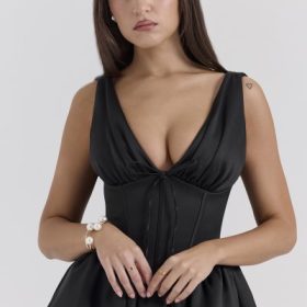 Emmeliette Black Satin Mini Dress - Image 8