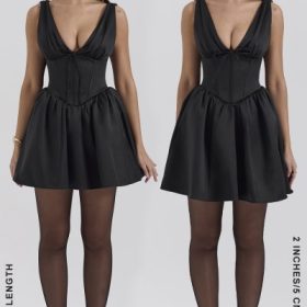 Emmeliette Black Satin Mini Dress - Image 12