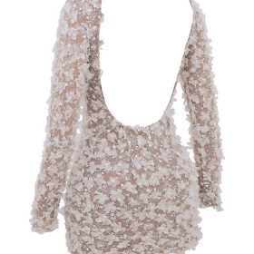 Alize White Floral Appliqu?? Backless Mini Bridal Gown - Image 3