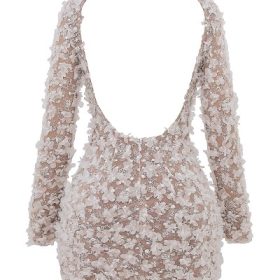 Alize White Floral Appliqu?? Backless Mini Bridal Gown - Image 4