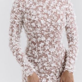 Alize White Floral Appliqu?? Backless Mini Bridal Gown - Image 8