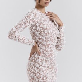 Alize White Floral Appliqu?? Backless Mini Bridal Gown - Image 9