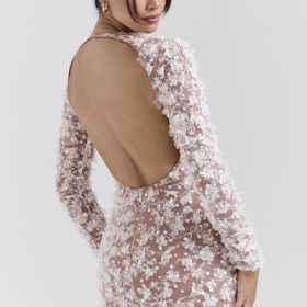Alize White Floral Appliqu?? Backless Mini Bridal Gown - Image 10