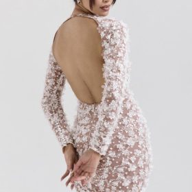 Alize White Floral Appliqu?? Backless Mini Bridal Gown - Image 11
