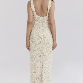 Carena Creme Plunge Floral Appliqu?? Maxi Dress - Image 11