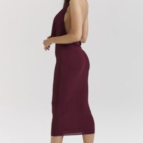 Florentina Merlot Draped Midi Dress - Image 9