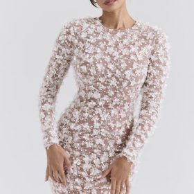 Alize White Floral Appliqu?? Backless Mini Bridal Gown - Image 7