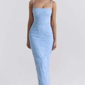 Eva Tuscan Blue Embroidered Floral Maxi Dress - Image 6