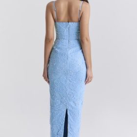 Eva Tuscan Blue Embroidered Floral Maxi Dress - Image 10