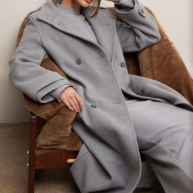 Sander Grey Double Breasted Funnel Neck Coat