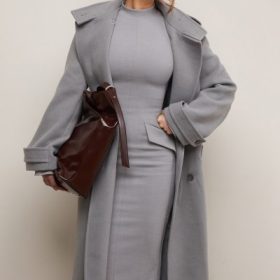 Sander Grey Double Breasted Funnel Neck Coat - Image 6