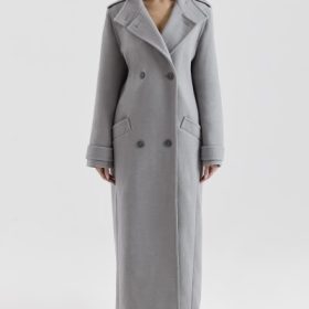 Sander Grey Double Breasted Funnel Neck Coat - Image 7