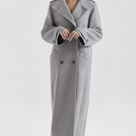 Sander Grey Double Breasted Funnel Neck Coat - Image 8
