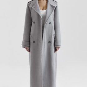 Sander Grey Double Breasted Funnel Neck Coat - Image 9