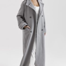 Sander Grey Double Breasted Funnel Neck Coat - Image 10