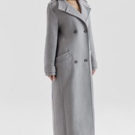 Sander Grey Double Breasted Funnel Neck Coat - Image 11