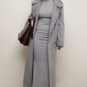 Sander Grey Double Breasted Funnel Neck Coat - Image 14
