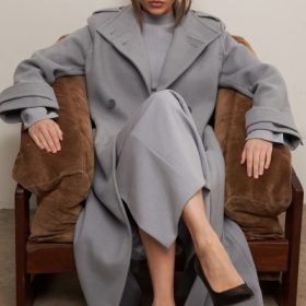 Sander Grey Double Breasted Funnel Neck Coat - Image 16