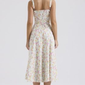 Carmen Pale Blue Meadow Print Cotton Bustier Sundress
