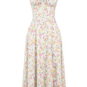 Carmen Pale Blue Meadow Print Cotton Bustier Sundress - Image 2