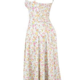 Carmen Pale Blue Meadow Print Cotton Bustier Sundress - Image 3