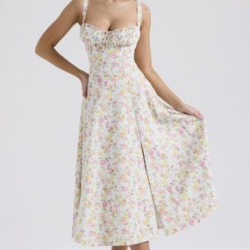 Carmen Pale Blue Meadow Print Cotton Bustier Sundress - Image 7