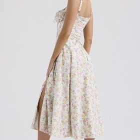 Carmen Pale Blue Meadow Print Cotton Bustier Sundress - Image 9